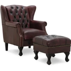 Aberdeen Liverpool Chesterfieldstol Okseblod ægte læder