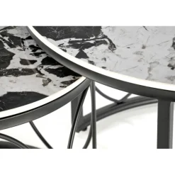 ALEXANDRA sæt af to sofaborde, Sort marmor / Sort
