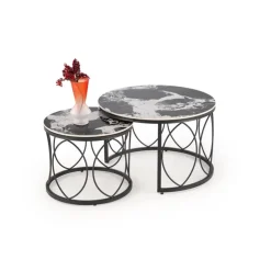 ALEXANDRA sæt af to sofaborde, Sort marmor / Sort