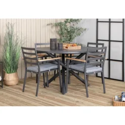 Alma Rund Spisestuesæt - Sort,Natur