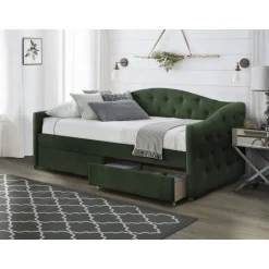 ALOHA seng 90x200 med skuffer - Mørkegrøn Velour