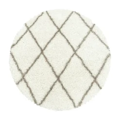 Alvor Rund Shaggy tæppe Geometrisk - Creme