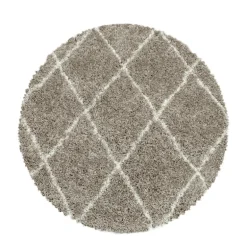 Alvor Rund Shaggy tæppe Geometrisk - Beige