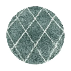 Alvor Rund Shaggy tæppe Geometrisk - Blå