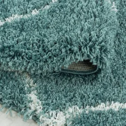 Alvor Rund Shaggy tæppe Geometrisk - Blå