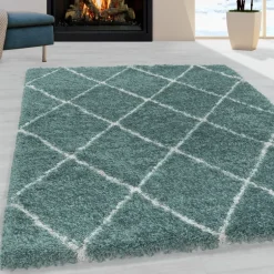 Alvor Shaggy Tæppeløber Geometrisk - Blå