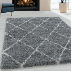 Alvor Shaggy Tæppeløber Geometrisk - Grå