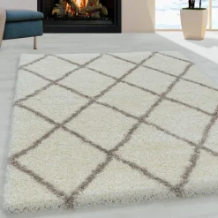 Alvor Shaggy Tæppeløber Geometrisk - Creme