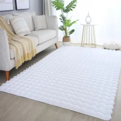 Ambiance Shaggy tæppe Ensfarvet - Hvid