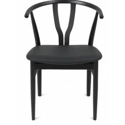 Anja spisebordsstol - Sortlakeret - sort læder