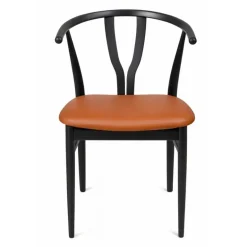 Anja spisebordsstol - Sortlakeret - Cognac læder