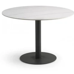 Arctic spisebord Ø110cm Hvid Keramik i marmorlook med sort rund metal ben