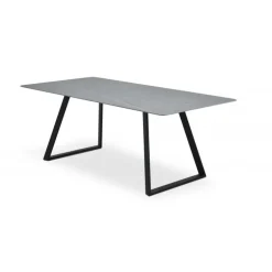 Arctic spisebord 200x100 cm, grå keramik i marmorlook med sort metal ben OUTLET
