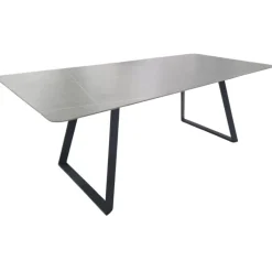 Arctic spisebord 200x100 cm, grå keramik i marmorlook med sort metal ben OUTLET
