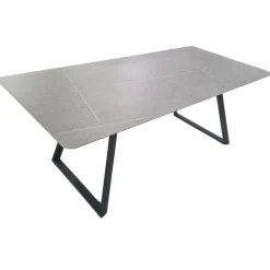 Arctic spisebord 200x100 cm, grå keramik i marmorlook med sort metal ben OUTLET