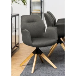 Aura spisebordsstol med armlæn grå stof
