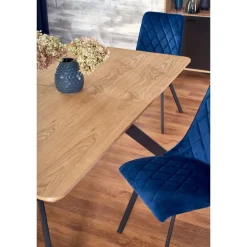 BACARDI Spisebord med udtræk, - top - Naturlig eg, ben - Sort