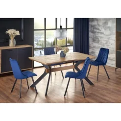 BACARDI Spisebord med udtræk, - top - Naturlig eg, ben - Sort