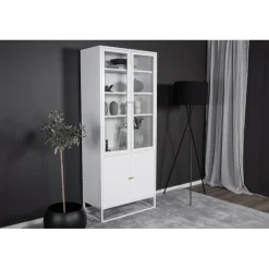 Bakal vitrineskab 80 x 190 med 4 låger og 4 hylder - hvid stål