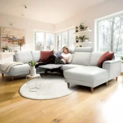 Ballerup Hvid Læder Hjørnesofa med chaiselong - Højrevendt