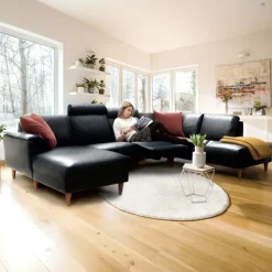 Ballerup Sort Læder Hjørnesofa med chaiselong - Venstrevendt