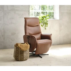 Bellahøj lænestol med indbygget skammel og løftefunktion - Cognac Semianilin læder