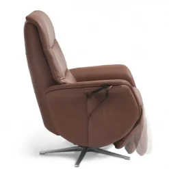 Bellahøj lænestol med indbygget skammel og løftefunktion - Cognac Semianilin læder