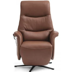 Bellahøj lænestol med indbygget skammel og løftefunktion - Cognac Semianilin læder