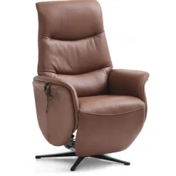 Bellahøj lænestol med indbygget skammel og løftefunktion - Cognac Semianilin læder