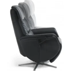 Bellahøj lænestol med indbygget skammel og løftefunktion - Sort Semianilin læder