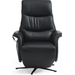 Bellahøj lænestol med indbygget skammel og løftefunktion - Sort Semianilin læder