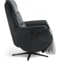 Bellahøj lænestol med indbygget skammel og løftefunktion - Sort Semianilin læder