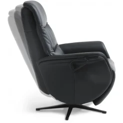 Bellahøj lænestol med indbygget skammel og løftefunktion - Sort Semianilin læder