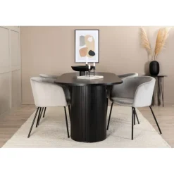 Bianca Oval Spisebordssæt - Sort og Grå