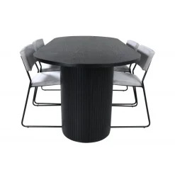 Bianca Oval Spisebordssæt - Sort og Lysegrå