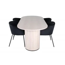 Bianca Oval Spisebordssæt - Sort, Natur og Hvid