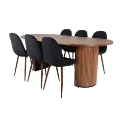 Bianca Ovalt spisebordssæt - Sort og Valnød