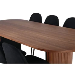 Bianca Ovalt spisebordssæt - Sort og Valnød