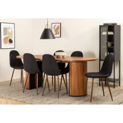 Bianca Ovalt spisebordssæt - Sort og Valnød
