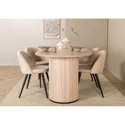Bianca Ovalt spisebordssæt - Beige og Sort