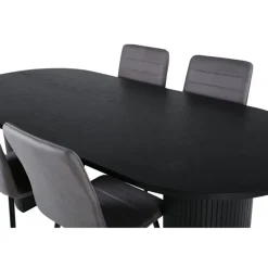 Bianca Ovalt spisebordssæt - Sort og Grå