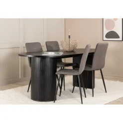 Bianca Ovalt spisebordssæt - Sort og Grå