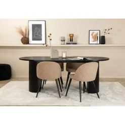 Bianca Ovalt Spisebordssæt - Beige og Sort