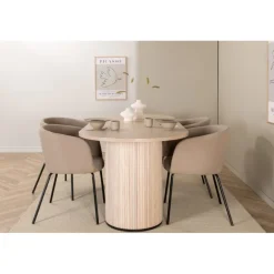 Bianca Ovalt spisebordssæt - Beige og Sort