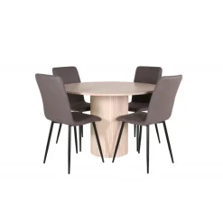 Bianca Rundt Spisebordssæt - Sort, Grå, Natur og Hvid