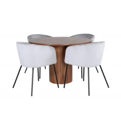 Bianca Rundt Spisebordssæt - Sort, Lysegrå og Natur