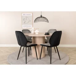 Bianca Rundt Spisebordssæt - Sort, Lysegrå, Natur og Hvid