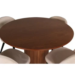 Bianca Rundt Spisebordssæt - Beige, Sort og Natur