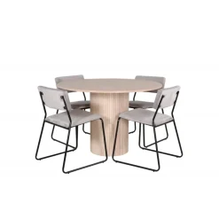 Bianca Rundt Spisebordssæt - Sort, Lysegrå, Natur og Hvid