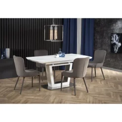 BLANCO Spisebord med udtræk, - Hvid marmor - Hvid